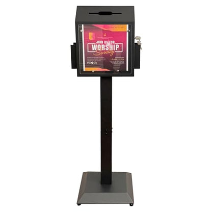 Floor Stand Offering Box, Lockable Donation & Ballot Box, Black - size: Black with Key-Lock