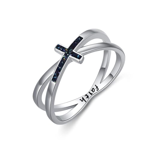 Cross Rings 925 Sterling Silver for Women Christian Religious Jewelry Faith Gifts for Mom Wife Girlfriend Her - color: White-4