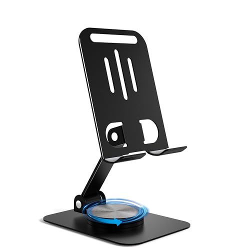 Metal Cell Phone Stand for Desk, Multi-Angel Adjustable 360° Rotation Non-Slip and Foldable Mobile Phone Stand, Compatible with iPhone 18/17 Series and All Smartphones, Black - color: Black