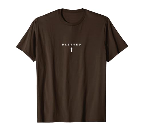 Blessed Cross Subtle Christian Minimalist Religious Faith T-Shirt - color: Brown, size: Small