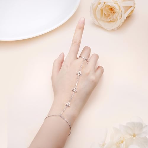 S925 Sterling Silver Finger Ring Bracelet Hand Adjustable Chain for Women - style: Celtic Knot
