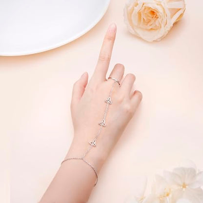 S925 Sterling Silver Finger Ring Bracelet Hand Adjustable Chain for Women - style: Celtic Knot