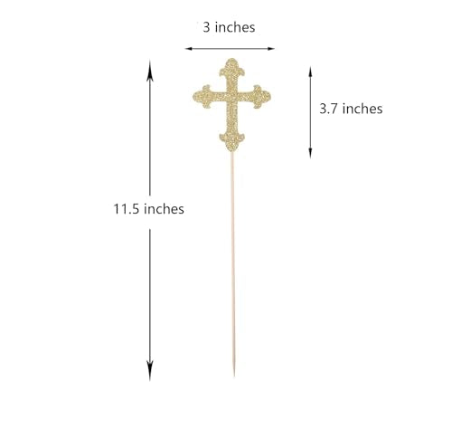 Gold Glitter Cross Centerpiece Sticks for Baptism Christening Party Decorations - Set of 10 - color: Gold