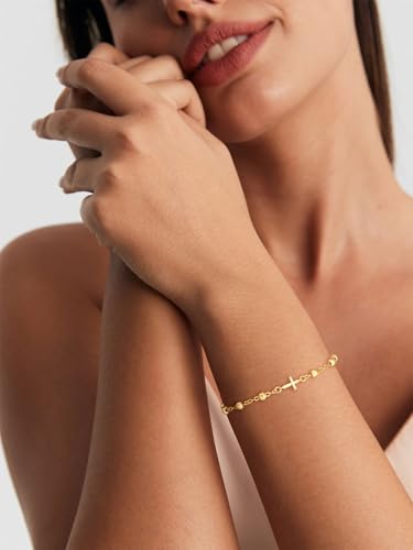 14K Gold Plated Cross Knot Bracelet for Women - color: Cross&Jesus&Beads Chain