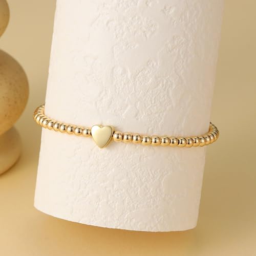 GINAZAL Gold Bead Bracelet for Women, Hypoallergenic Fade-Resistant | Brass | 14K Gold |Cubic Zirconia - color: Heart