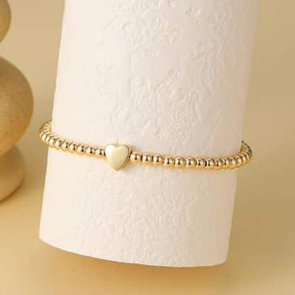 GINAZAL Gold Bead Bracelet for Women, Hypoallergenic Fade-Resistant | Brass | 14K Gold |Cubic Zirconia - color: Heart