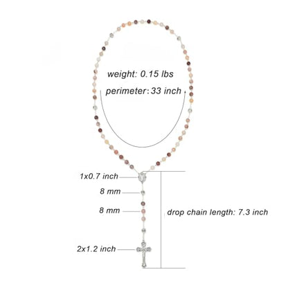 KOMI 8mm Natural Stone Beads Rosary Necklace Rosarios Catolicos Para Mujer Catholic Rosary Beads for Women Christian Gifts - style: Rosary-1