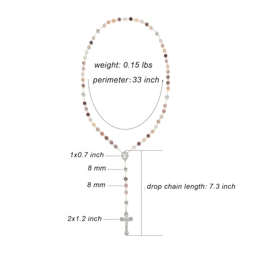 KOMI 8mm Natural Stone Beads Rosary Necklace Rosarios Catolicos Para Mujer Catholic Rosary Beads for Women Christian Gifts - style: Rosary-1