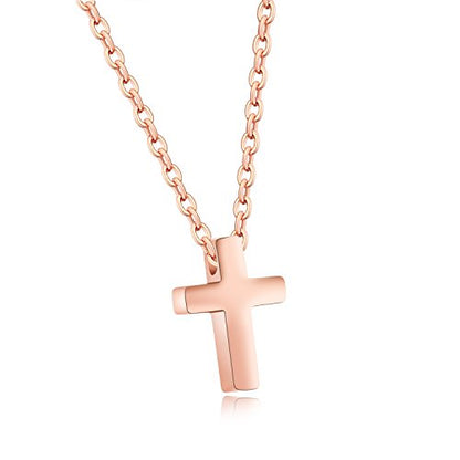 TEMICO Tiny Simple Cross Pendant Necklace for Children Boys Girls Teenage - color: Rose Gold