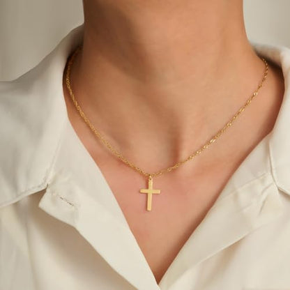 Cross Necklace for Women - Dainty 14K Gold Silver Plated Cross Necklace Choker Jewelry Cute Simple Small Trendy Non Tarnish Waterproof Faith Religious Jewelry Gift for Teenage - style: 09-Cross-Gold