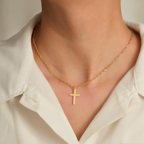 Cross Necklace for Women - Dainty 14K Gold Silver Plated Cross Necklace Choker Jewelry Cute Simple Small Trendy Non Tarnish Waterproof Faith Religious Jewelry Gift for Teenage - style: 09-Cross-Gold