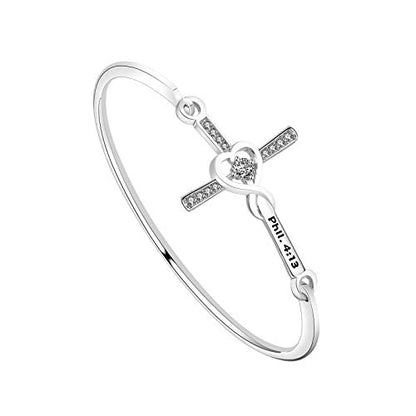 LQRI Christian Cross Bracelet Philippians 4:13 gift Bible Verses Gift God Cross Bangle Religious Gift For Women