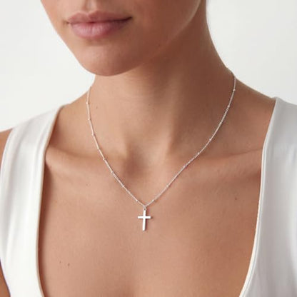 S925 Sterling Silver Cross Necklace for Women - Bead Chain Cross Pendant Necklaces for Women Trendy Jewelry Christian Baptism Religious Faith Jewelry Gifts 16/18/20/22 Inches