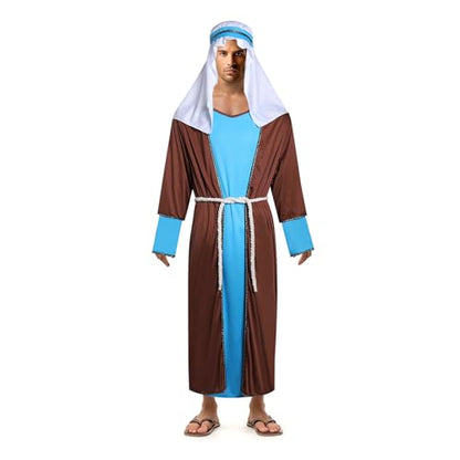 Shepherd Joseph Costume for Men Adult Jesus Nativity Tunic Robe Middle East Biblical Times Cosplay Outfit - size: X-Large