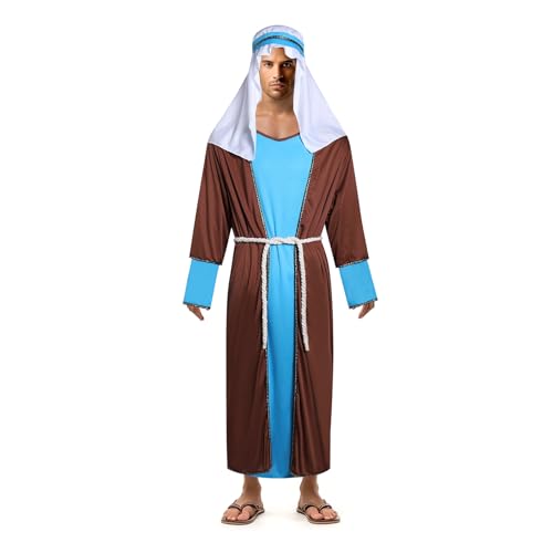 Shepherd Joseph Costume for Men Adult Jesus Nativity Tunic Robe Middle East Biblical Times Cosplay Outfit - size: Medium