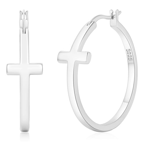 Senteria 3MM 925 Sterling Silver Post Cross Hoops Earrings Hypoallergenic - color: Silver-30MM