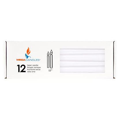 Mega Candles 12 pcs Unscented White Taper Candles, Hand Poured Wax Candle 12 Inch x 7/8 Inch, Home Décor, Wedding Receptions, Centerpieces, Occasions, Events, Romantic Dinners, Prayer, Holders - color: White