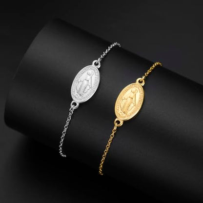 VASSAGO Virgin Mary Bracelet for Women Men Double-Sided Virgen de Guadalupe Rosary Bracelet Medal Handmade Braided Rope Catholic Christian Religious Jewelry Gift - color: Silver 1