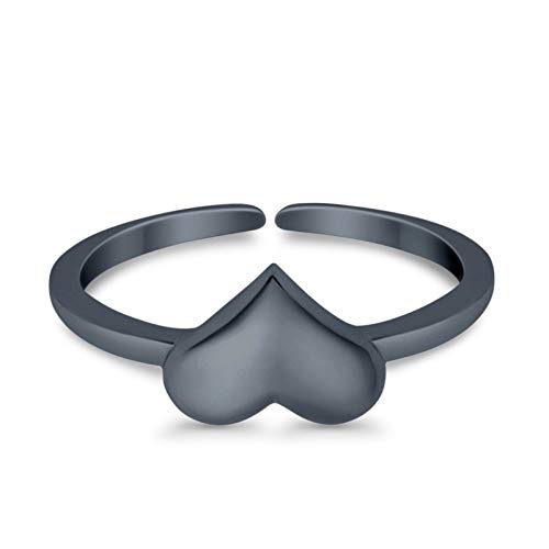 Blue Apple Co. Adjustable Heart Toe Ring Band 925 Sterling Silver (6mm) - color: Black Tone, Sterling Silver