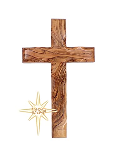 Wall Cross, Wooden Crosses from Bethlehem, Holy Land. Olive Wood Crucifix. Hanging Home Decor. Religious Gift for Godparents, Grandchildren, Kids Room Cross, New House, Christmas and Easter Gifts, - size: 10"L x 6"W