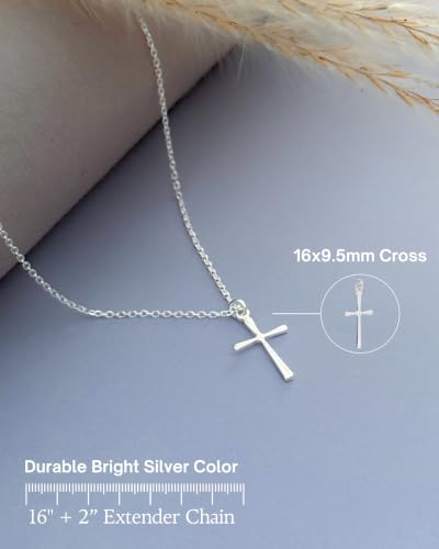 Anika Bella Cross Necklace for Women, Dainty Minimalist Pendant Cross Necklaces - color: Silver