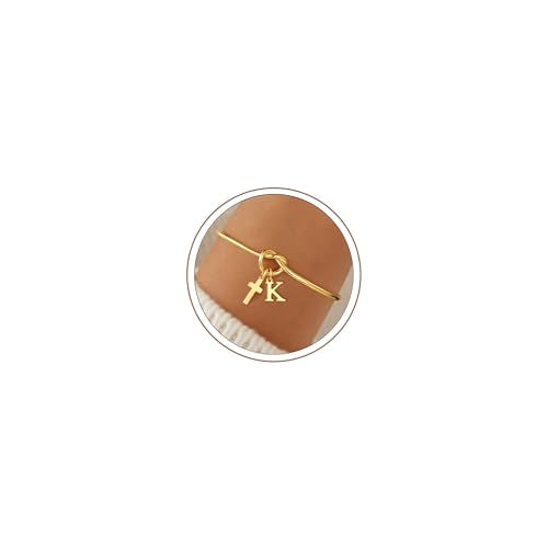 M MOOHAM Cross Initial Bracelet for Women Girls, Letter A-Z Cuff Bracelet - color: K