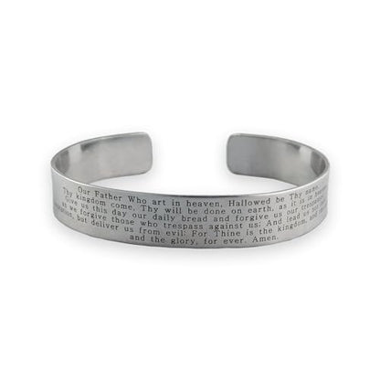 FashionJunkie4Life 925 Sterlin Silver and Stainless Steel Open Cuff Bracelet - color: The Lord's Prayer