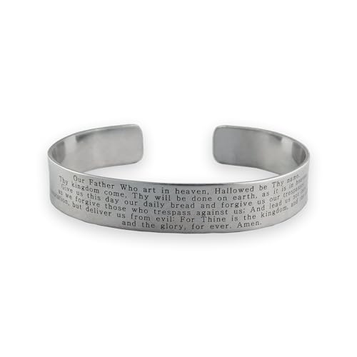 FashionJunkie4Life 925 Sterlin Silver and Stainless Steel Open Cuff Bracelet - color: The Lord's Prayer