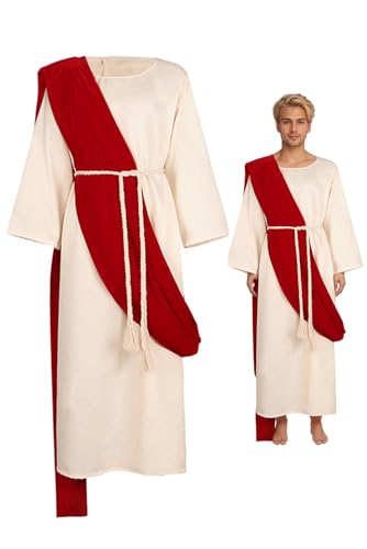 Men Christ Costume Adult Ancient Greek Robe Biblical Saint Cloak Scarf Rope - size: X-Large