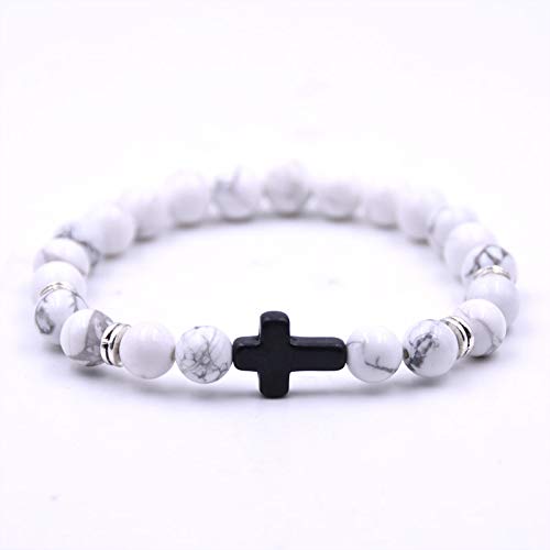 Softones 4PCS Cross Beads Bracelet for Men Women 8mm Healing Lava Stone Stretch Bracelets,7.5" - color: D:4Pcs a set