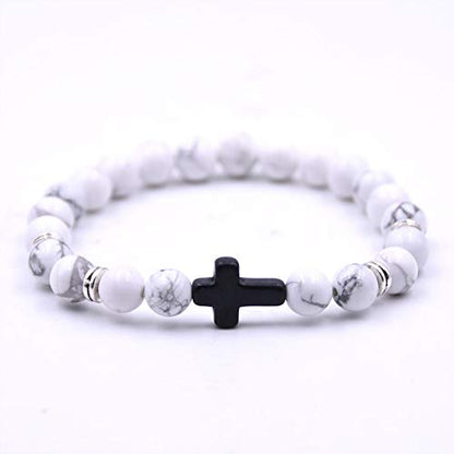 Softones 4PCS Cross Beads Bracelet for Men Women 8mm Healing Lava Stone Stretch Bracelets,7.5" - color: D:4Pcs a set