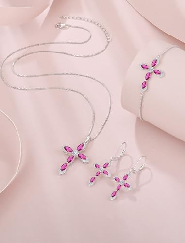 Birthstone Cross Earrings for Women 925 Sterling Silver - color: 07 July - Ruby