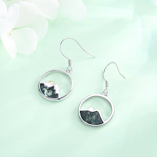 Mountain Mustard Seed Earrings for Women 925 Sterling Silver Lotus/Cross Dangle Drop Earring Christian Jewelry Outdoor Birthday Graduation Gifts - style: Mountain Moss Agate
