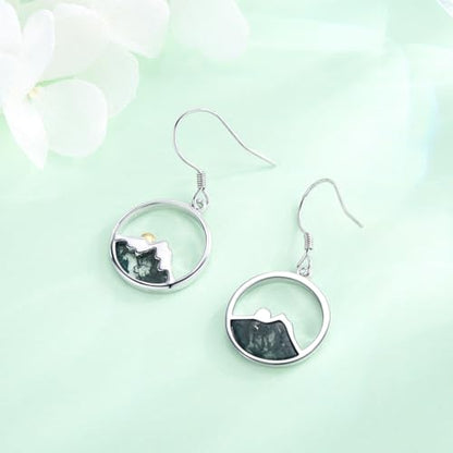 Mountain Mustard Seed Earrings for Women 925 Sterling Silver Lotus/Cross Dangle Drop Earring Christian Jewelry Outdoor Birthday Graduation Gifts - style: Mountain Moss Agate