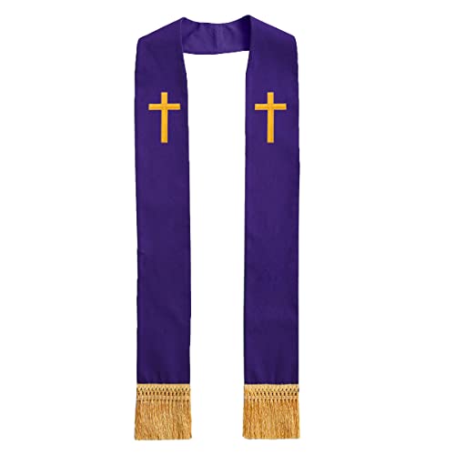 BLESSUME Church Clergy Pastor Cross Embroidered Stole - color: Purple 4