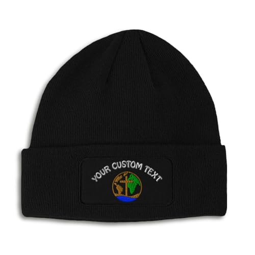 Custom Patch Beanie Christian Cross and Globe Faith Jesus Christ Skull Cap Hats for Men & Women One Size - color: Black Personalized Text Here