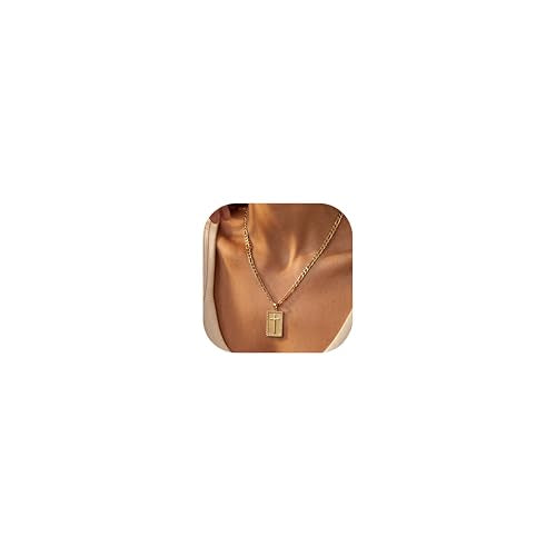 Cross Necklace for Women Girls, 14K Gold Plated Dainty Pendant Necklaces Set, Cute Trendy Faith Christian Religious Everyday Jewelry Gifts Aesthetic Accessories Non Tarnish - color: Classic Figaro