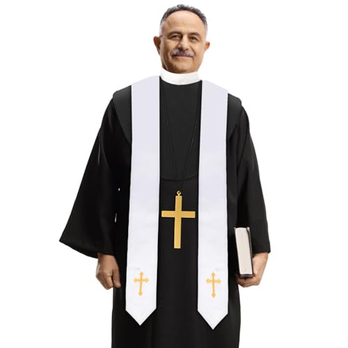 Yewong 4 Pieces Adult Father Costume Accessories Set Embroidery Clergy Stole Shirt Neck Collar Cross Pendant Necklace and Glasses for Halloween Cosplay Party