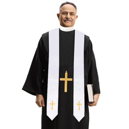 Yewong 4 Pieces Adult Father Costume Accessories Set Embroidery Clergy Stole Shirt Neck Collar Cross Pendant Necklace and Glasses for Halloween Cosplay Party