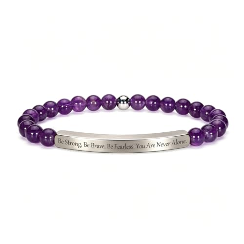 Amethyst Christian Bracelet for Women, 18K Gold Plated Bible Verse Jewelry, Inspirational Religious Faith Gift, Scripture Jewelry for Encouragement & Strength - color: Be strong,Be brave,Be fearless.You are never alone-Amethyst Silver