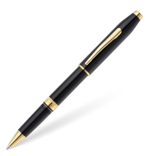 Cross Foundry Glossy Black Gold Rollerball Pen, Medium Point, Black Ink - color: Glossy Black