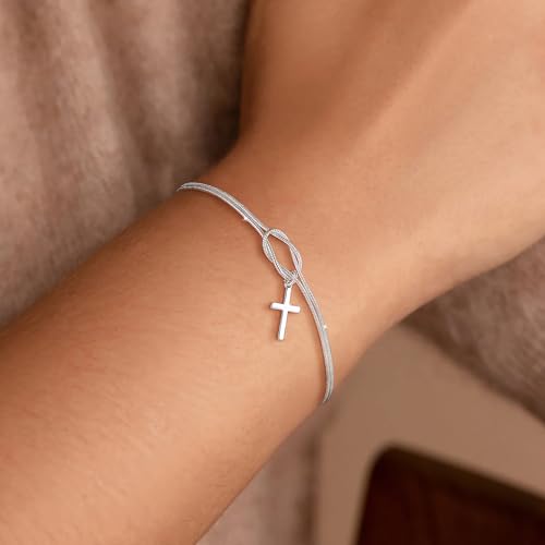 Moodear Cross Bracelet for Women, Dainty Sterling Silver/Gold Plated Gift - color: Snake Silver Knot Cross Bracelet