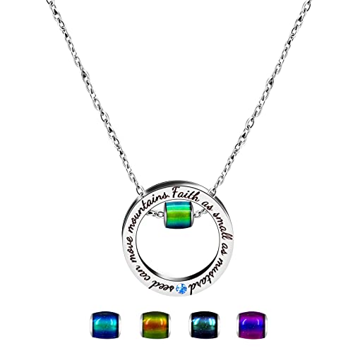 Uloveido Christian Circle Round Ring Necklace Engraved Faith As Small As A Mustard Seed Can Move Mountains Y958 - style: Blue CZ-bead