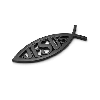 PTDecals 1PCS Solid Metal Christian Jesus Fish Emblem Decal Badge Black