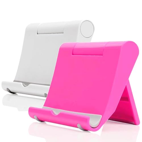 Cell Phone Stand 2 Pack, Desktop Holder for Phones & Tablets (2, Pink+White) - color: Pink+White