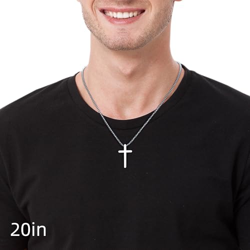 2 Pcs/3 Pcs Cross Necklace for Men, Silver Black Gold Cross Chain Stainless Steel Cross Pendant Jewelry Christian Religious Gifts for Boys Men 16-30 Inches - size: 16in, style: 2Pcs(silver+black) 1.2 "* 0.7'' pendant