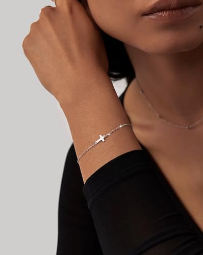 Moodear Cross Bracelet for Women, Dainty Sterling Silver/Gold Plated Gift - color: Silver Cross Bracelet