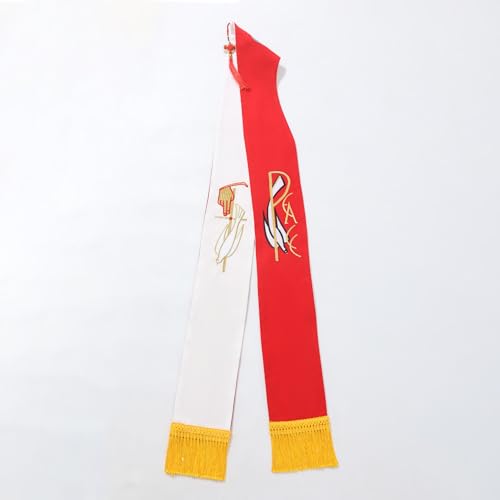 BLESSUME Priest Reversible Stole Embroidered Clergy Stole with Tassels Church Minister Pastor Wedding Shawls - color: White and Red