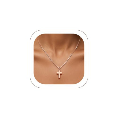 KeyStyle Cross Necklace for Women,Silver/Gold/Rose Gold Cross Pendant - color: 01-Small Cross-Rose Gold