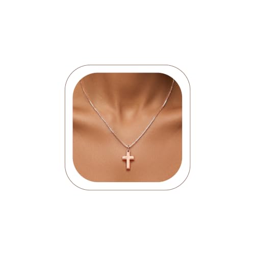 KeyStyle Cross Necklace for Women,Silver/Gold/Rose Gold Cross Pendant - color: 01-Small Cross-Rose Gold